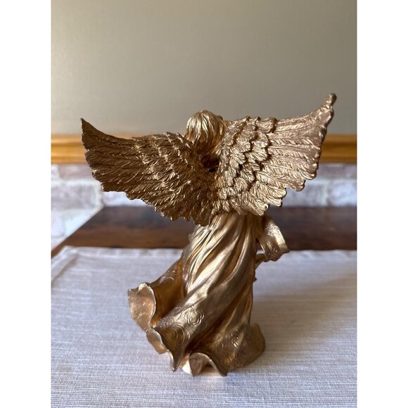 Vintage Gold Angel Figurine Playing Lute – Resin Holiday Decor, Musical Angel - Picture 5 of 16